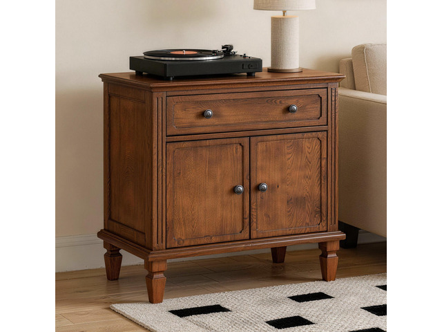 Farmhouse Nightstand With Charging Station, Wood Bedside Table With Drawer & Double-Door Storage Cabinet, End Table With Usb & Type-C Ports For...