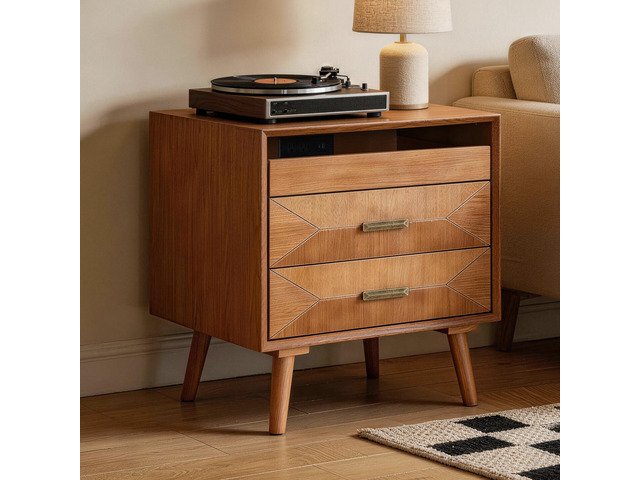 24' Nightstand With Charging Station, Keep Your Phone Charged & Bedroom Organized, Wood Bedside Table With 2 Drawers, Open Shelf & Usb/Type-C Ports...