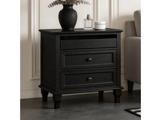 28' Wood Nightstand With Charging Station, Farmhouse Bedside Table With 3 Drawers, Usb & Type-C Ports, Storage End Table For Bedroom Living Room...