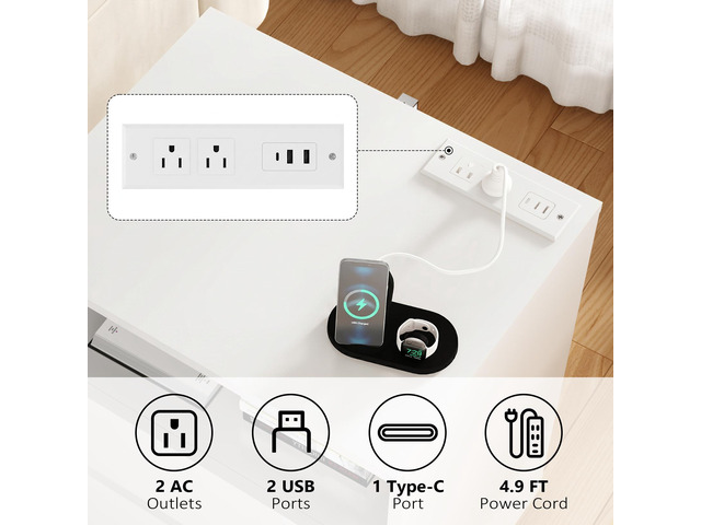 (Set Of 2)End Table With Fast Usb C Charging Station, Sofa Side Table With 2 Drawers, Large Storage Modern Wood Storage Cabinet For Living...