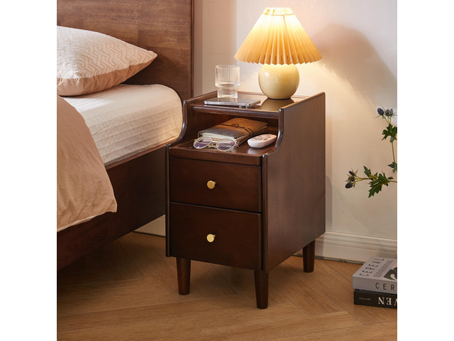 Solid Wood Nightstand With Two Drawers And Pull-Out Panel Storage Bedside Table And Sofa Side Table
