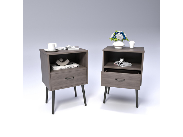 Two Sets Of Nightstand,Modern Style Bedside Table, With Storage Drawers And Open Wooden Shelves, Suitable For Living Rooms, Bedrooms And Small...