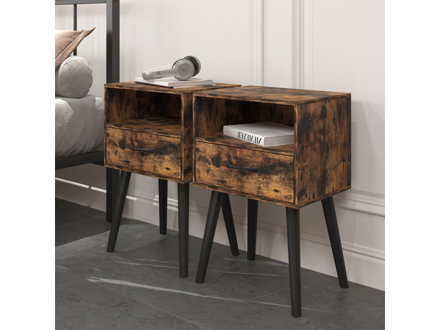 Two Sets Of Nightstand,Modern Bedside Table With Storage Drawer And Open Wood Shelf, For Living Room, Bedroom And Small Spaces, Accent Night Stand,...