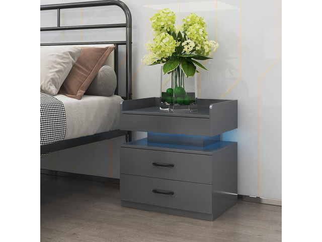 1 Set Nightstand With Adjustable Led Strip Light, 2-Drawers, Large Storage Space, Suitable For Bedside Table, Coffee Table, Sofa Side Table Or End...