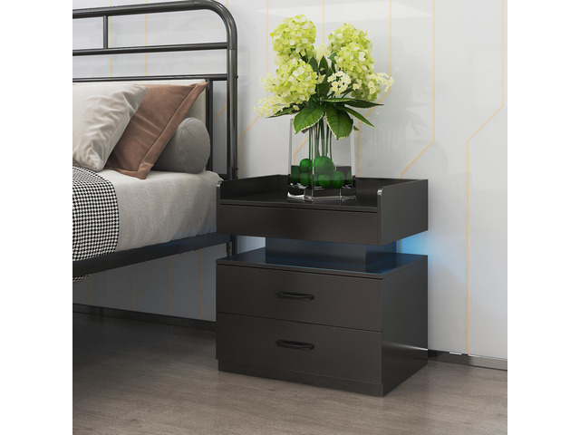 1 Set Nightstand With Adjustable Led Strip Light, 2-Drawers, Large Storage Space, Suitable For Bedside Table, Coffee Table, Sofa Side Table Or End...