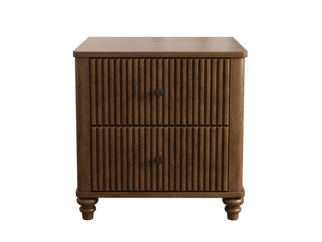 Fluted Nightstand 2-Piece Set, 21.65' Wide Side Table With 3 Drawers, Mid Century Modern Wood Nightstand With Metal Handle, Wooden Bedside End...