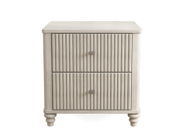 Fluted Nightstand 2-Piece Set, 21.65' Wide Side Table With 3 Drawers, Mid Century Modern Wood Nightstand With Metal Handle, Wooden Bedside End...