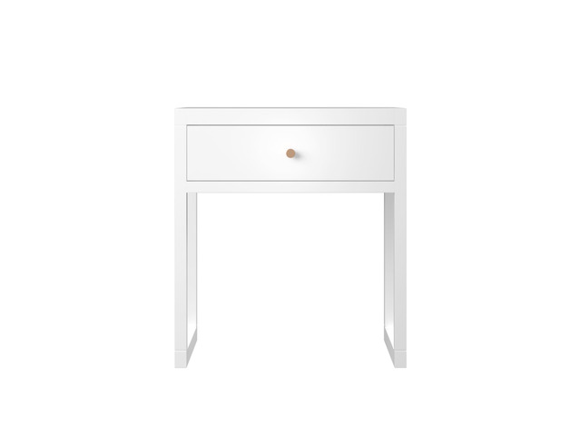 Modern White Nightstand With Drawer, Minimalist Bedside Table With Wood Knob, Compact End Table For Bedroom, Apartment, Or Small Spaces, Easy Assembly