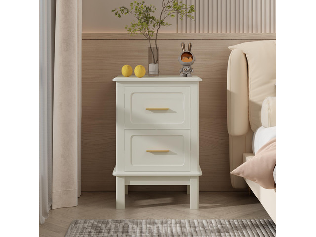 Modern Nightstand With 2 Drawers, Bedroom Bedside Table With Gold Handles, Sturdy Wood Accent Table For Small Spaces, Living Room, Kids Room &...