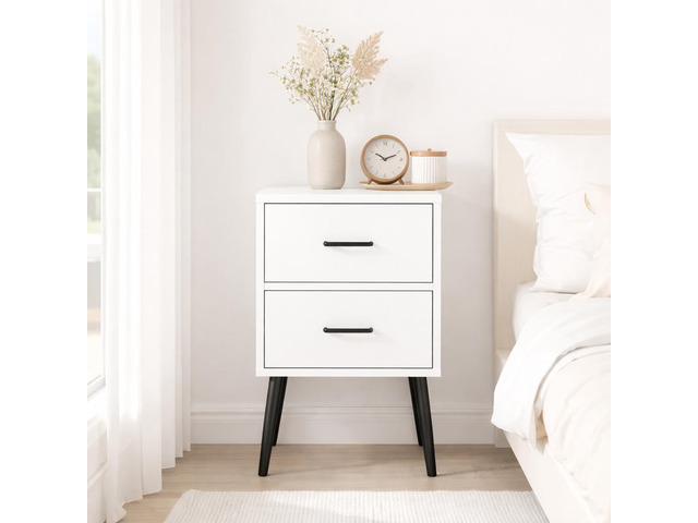 2-Drawer Nightstand With Metal Legs And Metal Handles, Modern White Bedside Table, Small End Table For Bedroom, Living Room Or Apartment