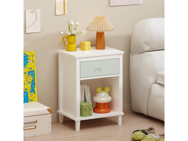 26.77''H Wooden Nightstand With One Drawer One Shelf For Kids, Adults, Sage+Golden Handle