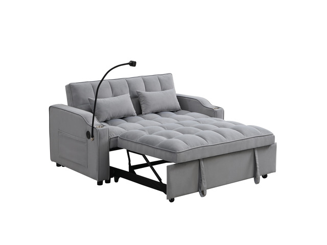 Modern Velvet Loveseat Futon Sofa Couch W/Pullout Bed,Small Love Seat Lounge Sofa With Adjustable Reclining Backrest,Toss Pillows,...