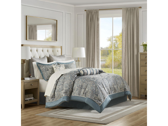 12 Piece Comforter Set with Cotton Bed Sheets Teal Cal King
