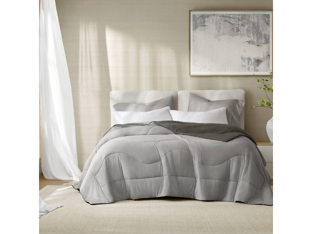 1-Piece Full/Queen Reversible Tencel Comforter Blanket,Gray