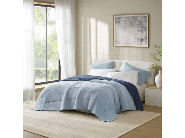 1-Piece King/Cal King Reversible Tencel Comforter Blanket,Blue