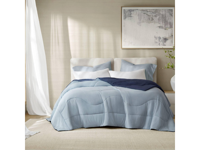 1-Piece Full/Queen Reversible Tencel Comforter Blanket,Blue
