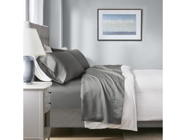 4-Piece Queen HeiQ Smart Temperature Cotton Blend Sheet Set, Charcoal