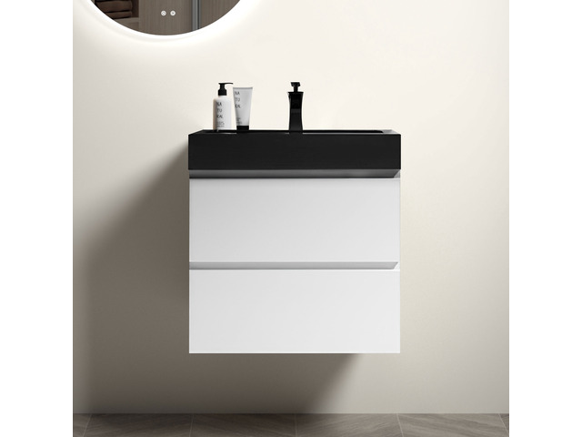 24 Inch Vanity with Sink, Large Storage Wall Mounted Floating Vanity for One Piece Black Sink Basin Without Drain