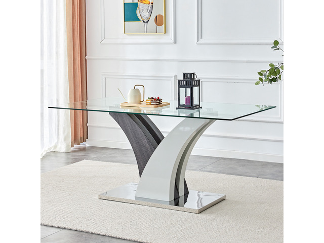 Dining Table, Tempered Glass Countertop and Artistic MDF Legs Are for Hosting Dinners Conferences and Decorations, Gray