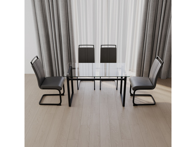 51 Inch Glass Dining Table Set, Dining Table and Chair Sets with Black Metal Legs for Kitchen Rectangle Tempered Glass