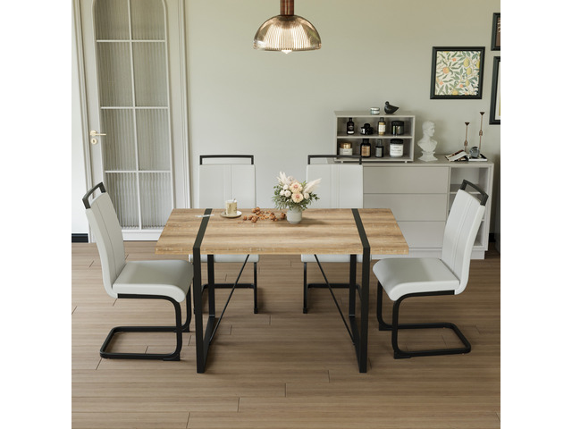 Inchdining Table Rural Rectangular MDF Set and Armless Dining Chair Set, Kitchen Black Metal Table Legs Dining
