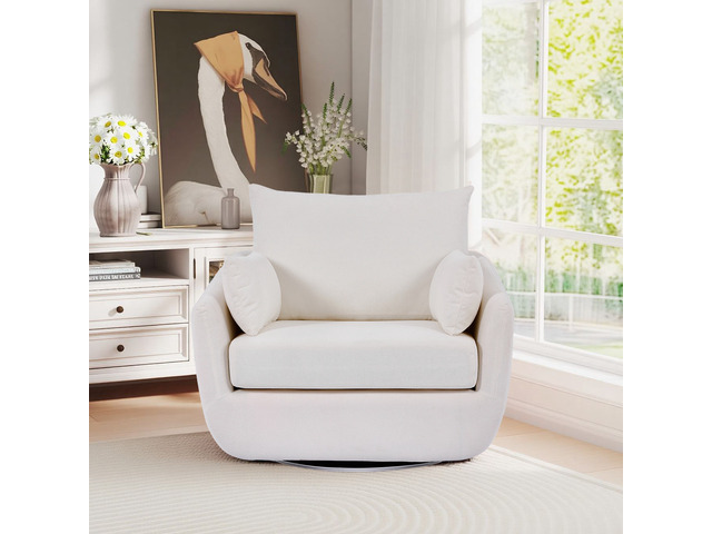 Rotatable Sherpa Fleece Single Chair Equipped with Tone Adjustable Base LED Strip Lights, White, Chairs Accent Seating