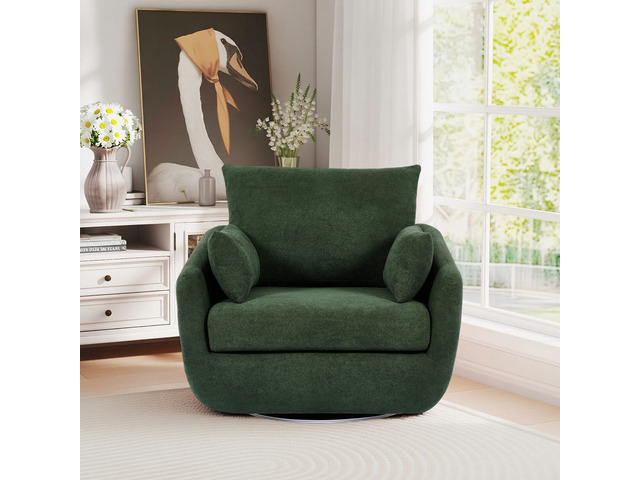 Rotatable Sherpa Fleece Single Chair Equipped with Tone Adjustable Base LED Strip Lights, Green, Chairs Accent Seating