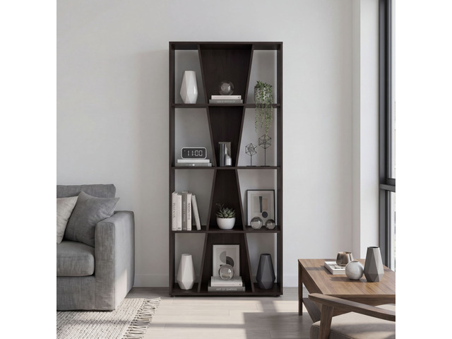 Bookcase with Open Shelves, Display Bookshelf Storage Organizer, Dark Oak, Particle Board, Display Shelving Etageres