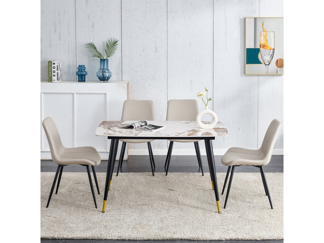 Table and Chair Set 48.4 28 Inch Sintered Dining Table Set Artificial Chairs with Curved Widened Cushion Design Pandora