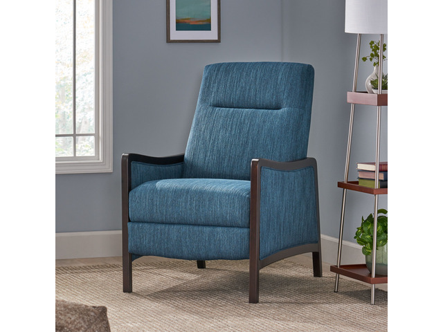 Fabric Recliner Chair Mid-Century Recliner Pushback Single Sofa with Thicker Seat Cushion Upholstered Sofa with Wooden