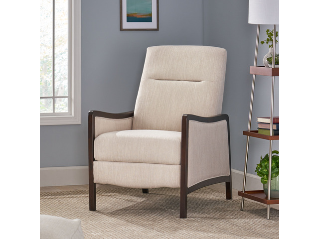Fabric Recliner Chair Mid-Century Recliner Pushback Single Sofa with Thicker Seat Cushion Upholstered Sofa with Wooden
