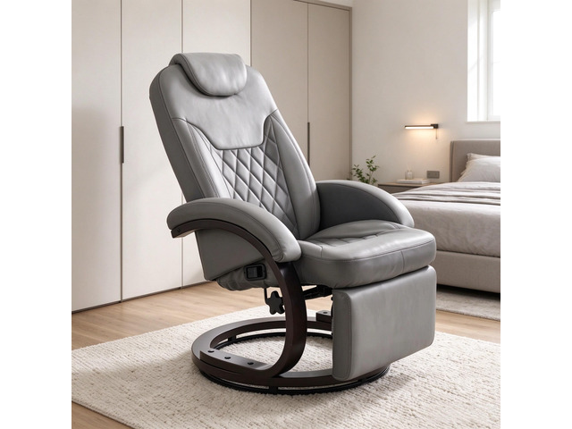 Reclining Relaxation Chair, Relaxing Chair Swivel Lounge Padded Lounge Gray, Foam, PU and Steel, Recliners Massage