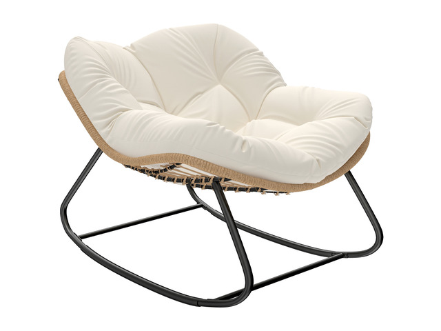 Papasan Rocking Chair, Wicker Indoor Outdoor Rocking Papasan Chair with Cushion Rattan Outdoor Rocker Egg for Living