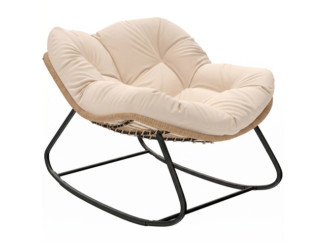 Papasan Rocking Chair, Wicker Indoor Outdoor Rocking Papasan Chair with Cushion Rattan Outdoor Rocker Egg for Living