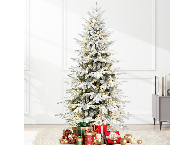 PVC Flocked Artificial Christmas Tree, Tips and Two Color Modes LED Pre Lit Christmas Tree 55 Inch Maximum Diameter
