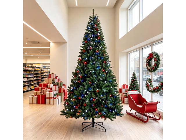 9 ft Pre Lit Artificial Christmas Tree with RGB Dynamic LED Lights, Remote Control and Built in Daily Timer Hinged