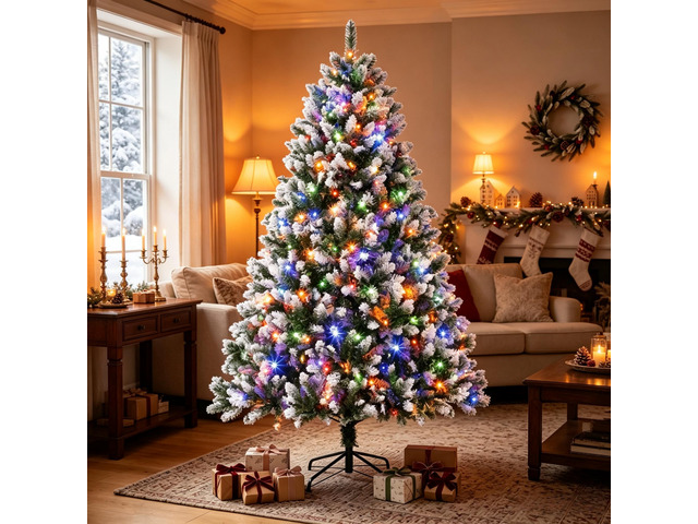 7.5 ft Pre Lit Artificial Christmas Tree, Tipped Hinged Full Body Xmas Tree Boasting Realistic Branch Tips for Indoor