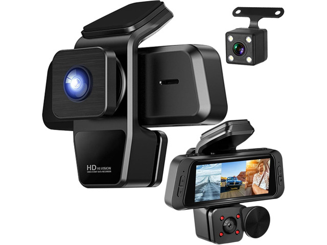 1080P FHD 3 Channel WiFi Dash Cam 170° Wide Angle Triple Car Camera With IR Night G-Sensor Motion Detection Loop Recording App Control Support 128G