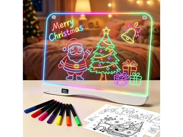 LED Drawing Board for Kids, 16' Rechargeable DIY Light Up Drawing Tablet, 8 Colors, DIY Stickers, Neon Glow LED Note Board, Gift-Ready for...