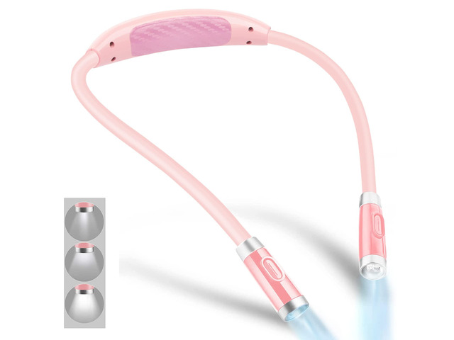 Rechargeable LED Neck Book Light for Reading in Bed 3 Brightness Levels/Flexible Soft Silicone Arms Comfortable Wear/Long Lasting,Great for...