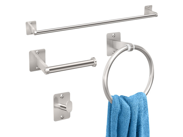 Brushed Nickel Bathroom Accessories Set, 4 PCS Bathroom Hardware Set 24 inch Towel Bar, Towel Racks for Bathroom, Robe Towel Hooks, Toilet Paper...