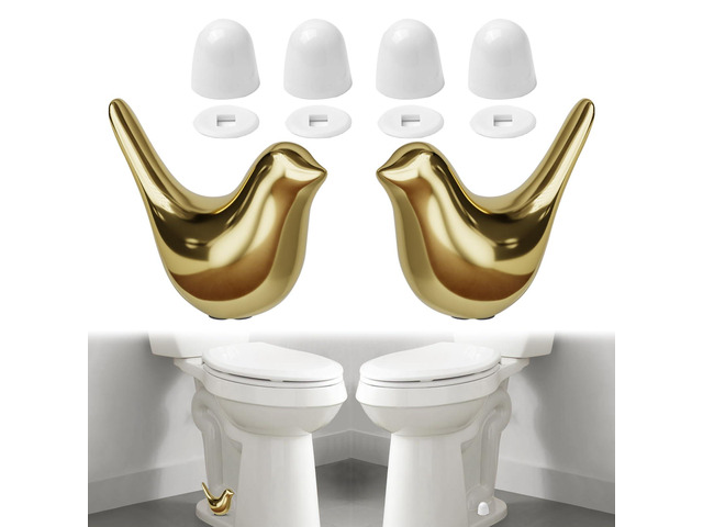 Ceramic Gold Bird Toilet Bolt Covers, 2 Birds and 4 Plastic Caps Bathroom Decor Hides Floor Bolts, 0.5 in Base Opening, Fits Bolts up to 1.18 in...