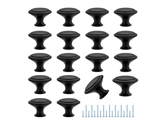 Matte Black Cabinet Drawer Hardware,30mm Kitchen Cabinet Knobs,30 Pack Drawer Pulls, Stainless Steel, Round Shape, Smooth Touch, with Installation...