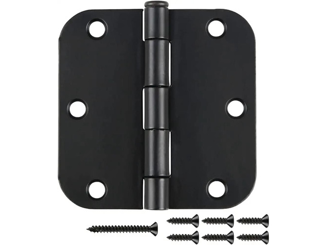 24 Pack Matte Black Door Hinges 3.5 Inch Rounded 5/8' Radius Corners Interior Hinges 3 1/2' Residential Standard Hardware for Bedroom Bathroom...