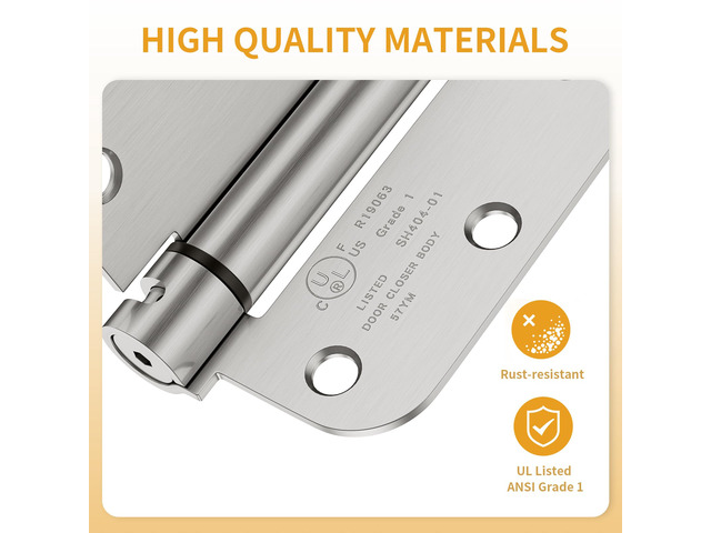 4 Pack Self Closing Door Hinges, 3.5 Inch Spring Loaded Hinges with 5/8'' Radius Corners, Adjustable Tension for Garage, Front Door, Back Door, for...