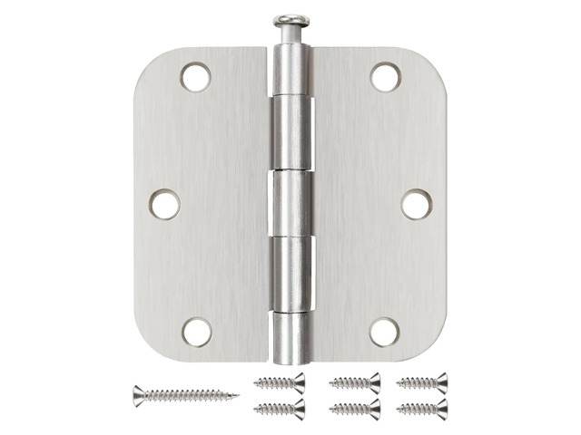24 Pack Rounded Door Hinges Brushed Nickel 3.5 Inch with 5/8' Radius Satin Nickel Door Hinges 3 1/2' Residential Hardware for Bedroom and Bathroom...