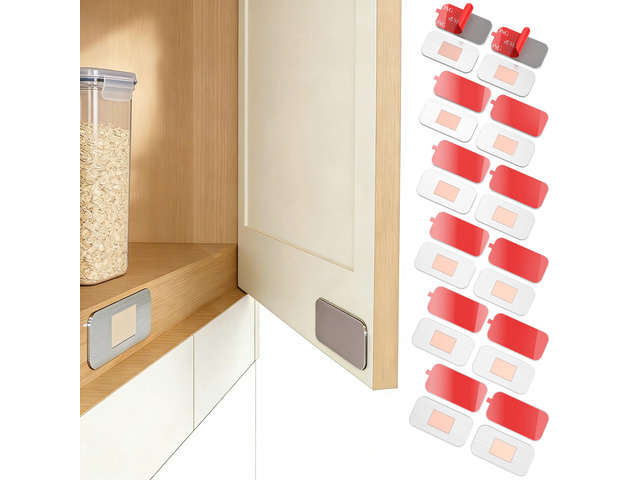 12 Pack Magnetic Cabinet Door Catch, Cabinet Magnets for Closure No-drill install, 15 lb hold, embedded magnet, 48 thin and thick adhesive pads,...
