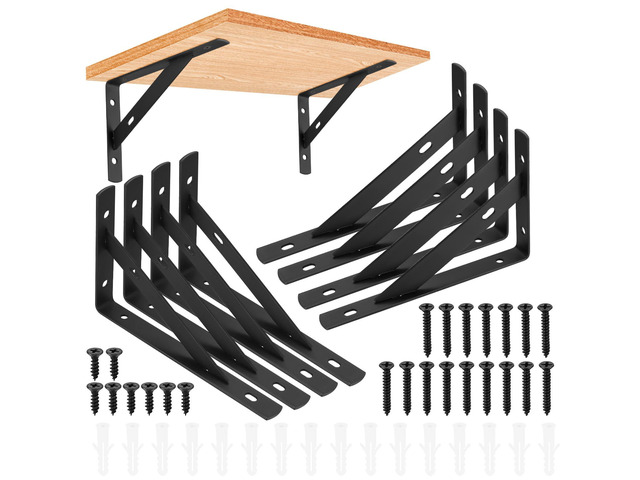Heavy Duty Shelf Brackets - 8 Pcs L Shaped Metal Wall Mount Shelves Support for Floating Shelves (3.7 x 6 inch)
