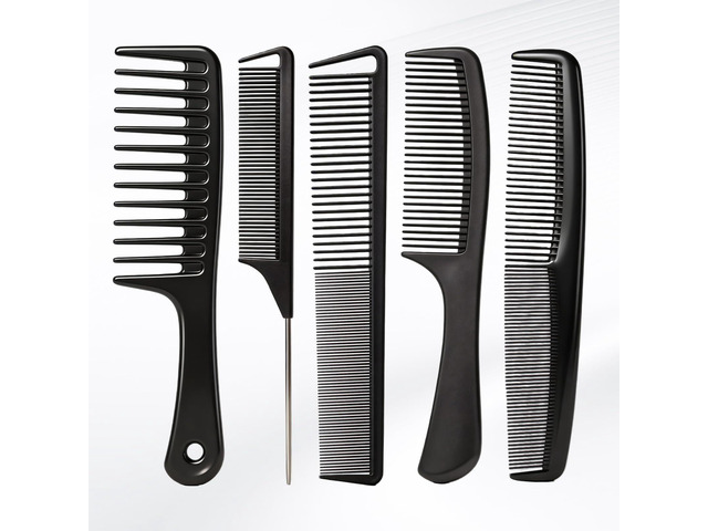 5PCS Hair Comb Set - Professional Wide & Fine Tooth Rat Tail Combs for Men WomenCarbon Fiber Comb for Hair Cutting Styling Braiding Parting Teasing...
