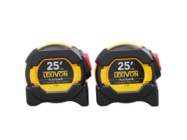 [2-Pack] 25Ft/7.5m AutoLock Tape Measure 1-Inch Wide Blade with Nylon Coating, Matte Finish White & Yellow Dual Sided Rule Print ...